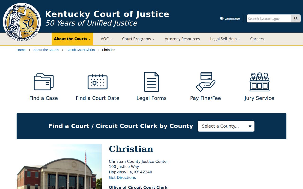 Christian County criminal court records at the Justice Center