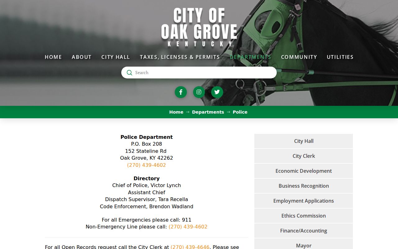 Oak Grove criminal records and official police request directions